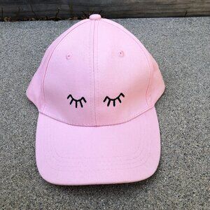 Eye Lashes Baseball Hat Women's Pink Adjustable Cap 100% Cotton